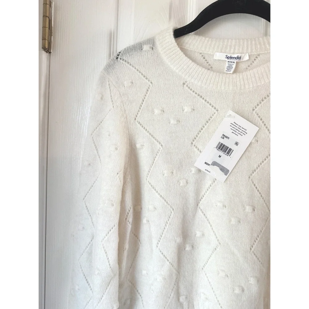 Splendid Julia Diamond Sweater Pale Oak Heather Wool Alpaca Blend Medium NEW‎